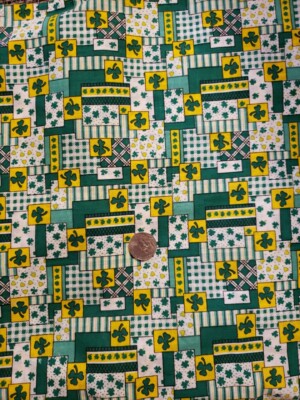 Lucky Clover Print Cotton Fabric Quilting St Patricks Irish 2.5 Yards of 44''