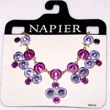 New NAPIER Gold Tone STUNNING NECKLACE with LAVENDER & PLUM Faceted RIVOLI Sets