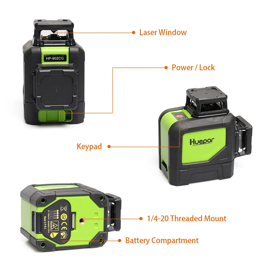 HUEPAR Laser level 360 Green Beam for house construction +Tripod +Receiver kit