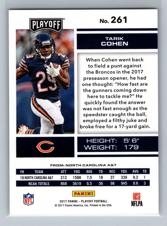 2017 Panini Playoff Tarik Cohen Chicago Bears 3rd Down SSP /25 Rookie #261 3888 - Image 2 of 2
