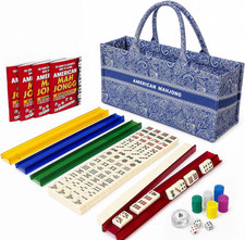 American Mahjong Set 166 Tiles with 4 Acrylic Racks Pushers Blue  166 Premium