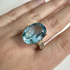 14K Stamped Gold Sky Blue Gemstone Cocktail Ring Statement Jewelry