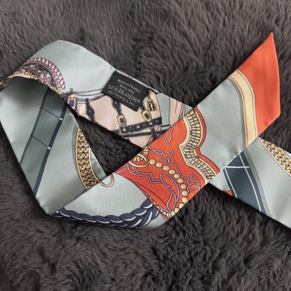 Hermès Twilly Scarf Fall/Winter 2024 Grand Apara Orange Blue | eBay