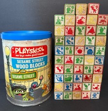 Vintage PLAYSKOOL SESAME STREET WOOD BLOCKS S...