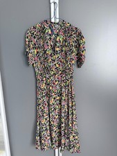 Polo Ralph Lauren Grace Black Floral Print Short Sleeve Midi Dress Women's