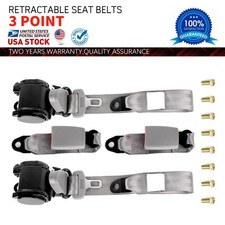Set Of 2 3-point Retractable Seat Belt Gray For Car Truck Suv Universal Fit
