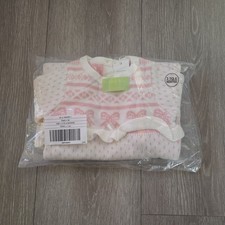 janie and jack Baby Girls Bow Fair Isle Sweater One-Piece 3-6M Pink