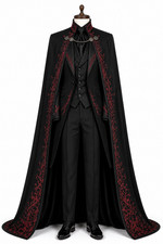 Mens Gothic Vampire Wedding Suit Black Cape Victorian Tailcoat Custom Outfit
