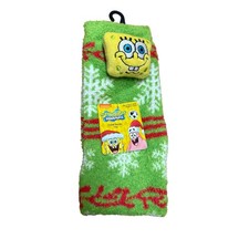 NWT SpongeBob SquarePants Holiday Fuzzy Crew Socks Size 4-10 Christmas Festive