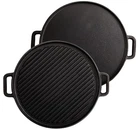 12 Inch Cast Iron Griddle 2-in-1 Reversible Grill Plate Skillet Handle