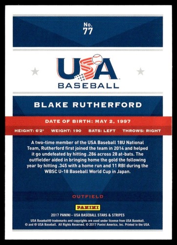 2017 Panini Stars and Stripes Blake Rutherford USA #77 - Picture 2 of 2