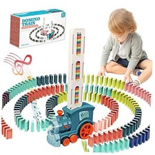 Domino Train Toy Set for Kids, 100 Pcs Automatic Dominoes Blocks Building and