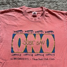 Just Say O No Kauai Hawaii Fish Tee Poipu Beach Men’s Large Salmon Pink USA Made