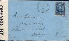 HAITI: 1919 5c Niebieski Używany na okładce do Derbyshire - Port au Prince Anulowany/Ocenzurowany