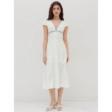 Cider Blue Floral Button Midi Dress Large Cottagecore V Neck Garden Tea Party