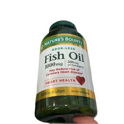 Nature's Bounty Odorless Fish Oil Omega-3 (220 Coated Softgels)   Exp.6/26  