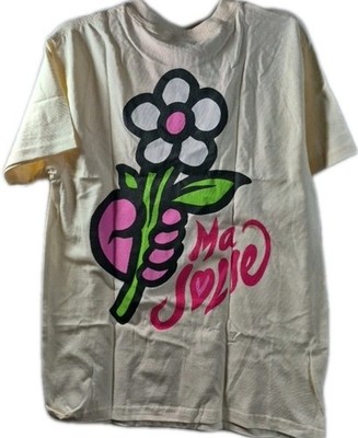 New Ma Jolie Single Hand Holding Flower on Back T-Shirt Tee Cream Mens-Med W-Lrg