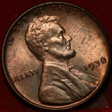Uncirculated Red 1938 Philadelphia Mint Copper Lincoln Wheat Cent