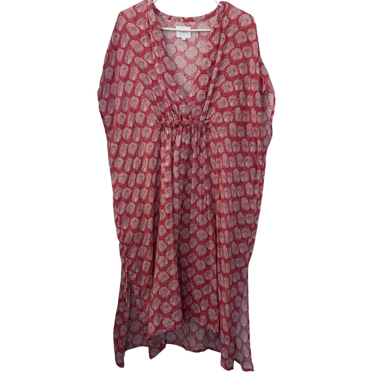 Sundays Red Floral Paisley Gauze Cotton Kaftan Cover-Up Dress Empire Waist  Sz 1 | eBay