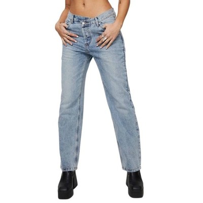 Princess Polly Holly Asymmetric Straight Leg Light Wash Denim Jeans Size 2