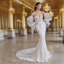 Sweetheart Mermaid Wedding Dress with Detachable Tulle Sleeves Sweep Train Gown
