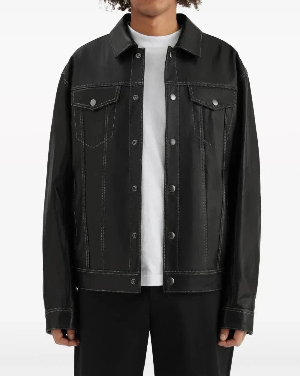 Men's Leather Trucker Jacket Black Pure 100% Lambskin Moto Biker Denim Style NEW