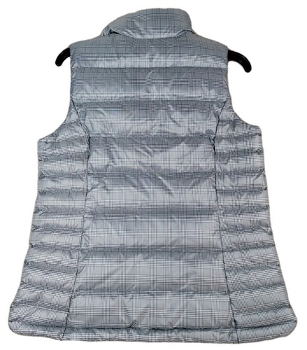 Lands End Down Puffer FZ Vest Jacket Women’s Small Silver Plaid 600 Fill - Picture 2 of 8