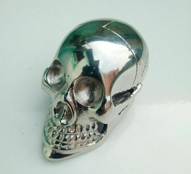 DESIGN MANICO TESTA TESCHIO ARGENTO OTTONE MASSICCIO PER BASTONE DA PASSEGGIO... - Immagine 3 di 3