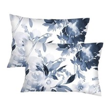 Florals Throw Pillow Cover Queen Size Set of 2 Navy Watercolor Flowers Color 3