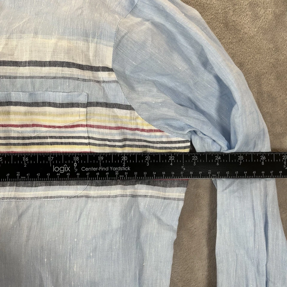 Cremieux Shirt Mens M Linen Stripe Blue Long Sleeve Button Up Preppy Classic - Image 4 of 4