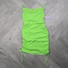 New! Wild Fable Small Sleeveless Ruched Side Bodycon Dress Lime Sequin Rave Swim