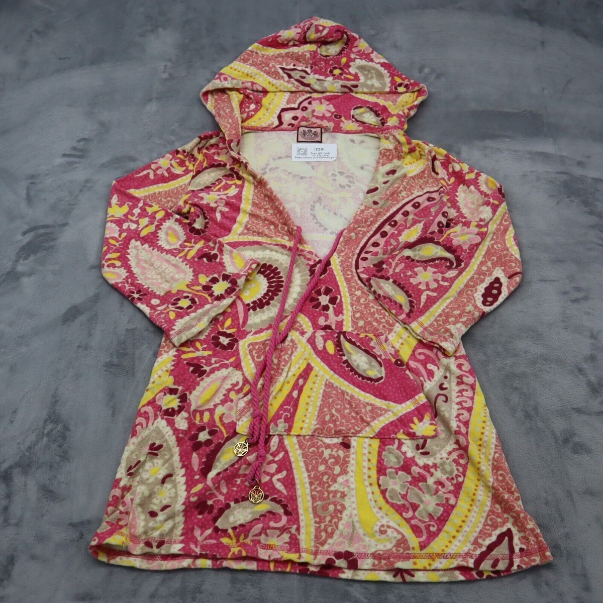 Juicy Couture Sweater Womens Petite Multicolor Paisley Hoodie Juicy Couture Sweater Womens Petite Multicolor Paisley Hoodie