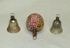 German Antique Glass Bumpy Lantern Feather Tree Bell Christmas Ornament 1930's