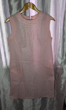 Vintage Pink Sleeveless Shift Knee Dress Embroidered Pockets Small 50s/60s Era