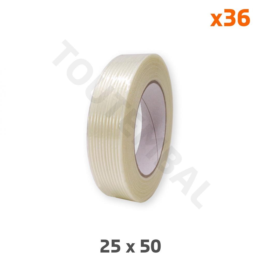Ruban adhésif armé fil à fil 25 mm x 50 m pour emballage carton renforcé