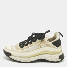 Chanel GreyWhite Fabric and Leather CC Lace Up Sneakers Size 36.5