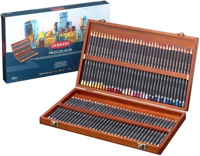 PROCOLOUR 72 FARBSTIFTE SET HOLZBOX 4MM KERN PROFI KUNST ZEICHNUNG