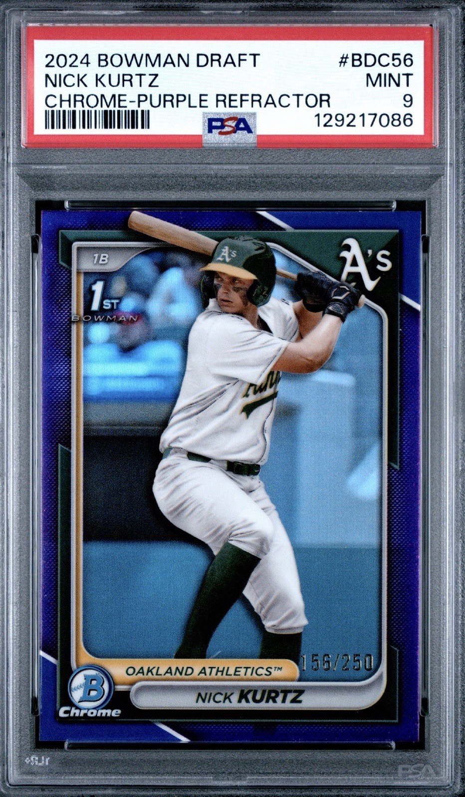 2024 Bowman Draft Nick Kurtz Chrome Purple Refractor 1st Prospect /250 PSA 9