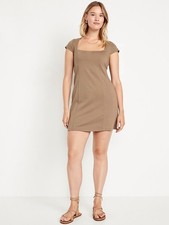Old Navy Ponte Knit Mini Dress Size XL Taupe Square Neck Cap Sleeve Travel Beach
