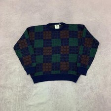 Vintage abstract knitted jumper Patterned Grandad knit sweater Men's L