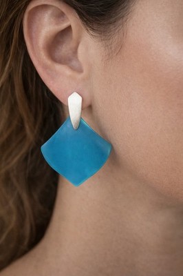 Kendra Scott Astoria Aqua Turquoise Dangle Earrings Sea Glass Look NWT