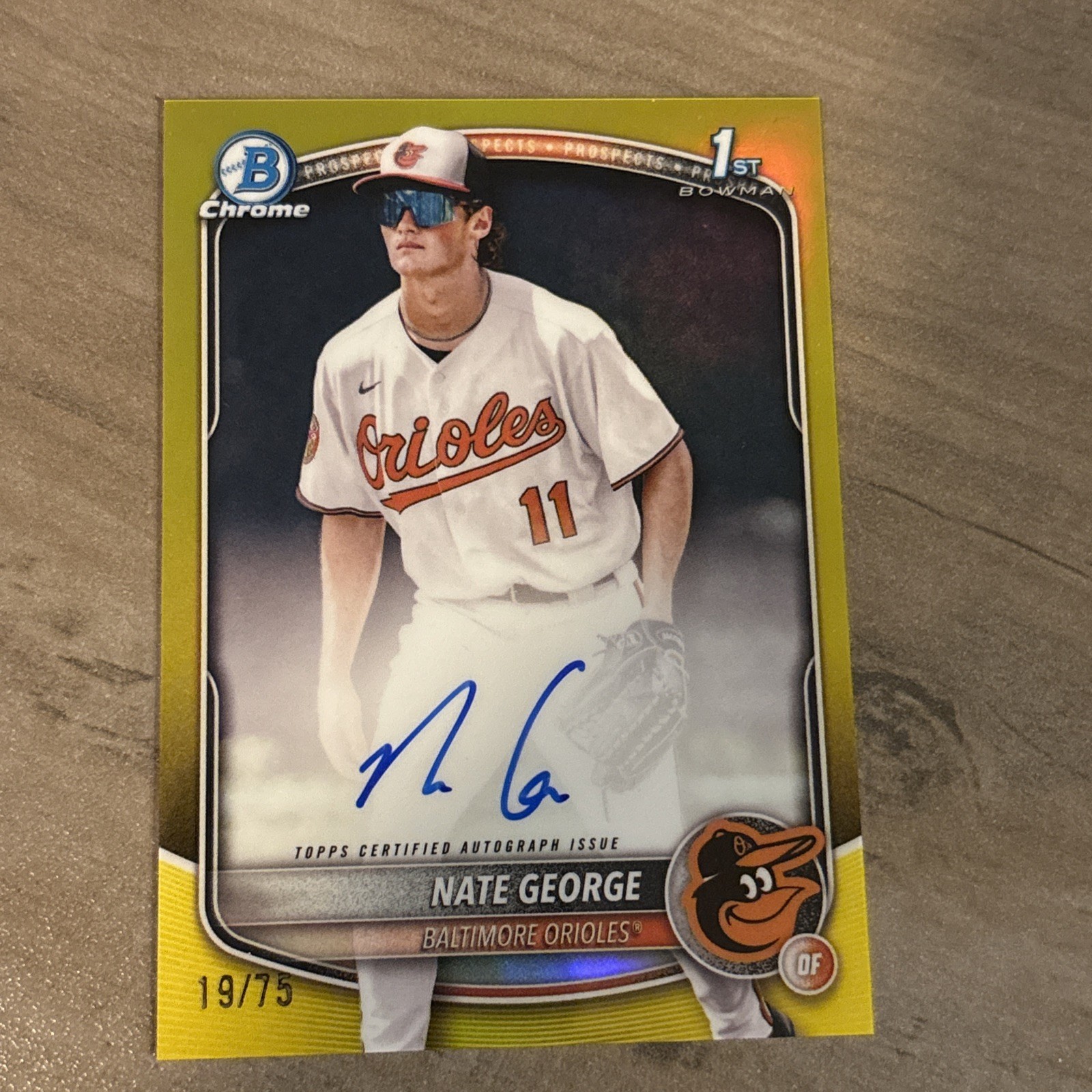 2025 Bowman 1st Chrome Nate George Auto Yellow Refractor # 19/75