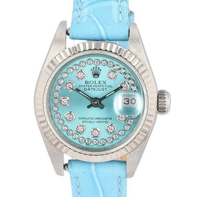 Rolex Datejust 69174 18KW Gold & SS Blue Diamond Dial Fluted 26mm Watch
