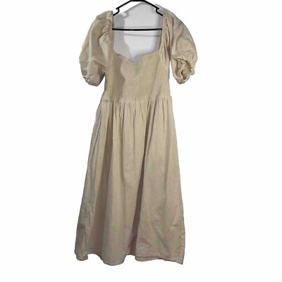 7 FOR ALL MANKIND LINEN BLEND SMOCKED PUFF SLEEVE DRESS SIZE EXTRA LARGE  NEW | eBay