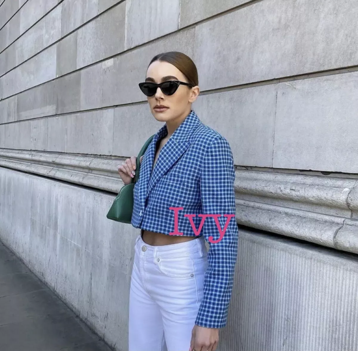 Cropped checked deals blazer