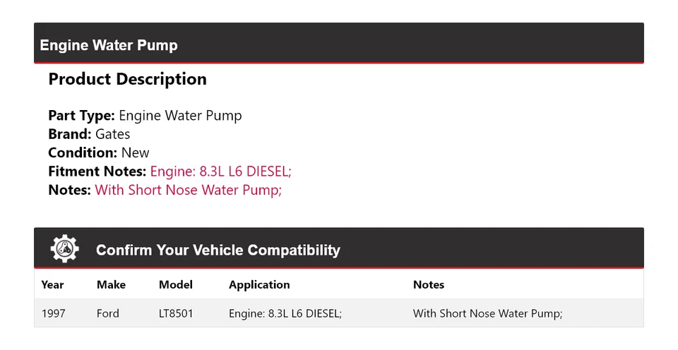 Ворота водяного насоса дизельного двигателя L6 для 1997 Ford LT8501 8,3 л - Изображение 2 из 4