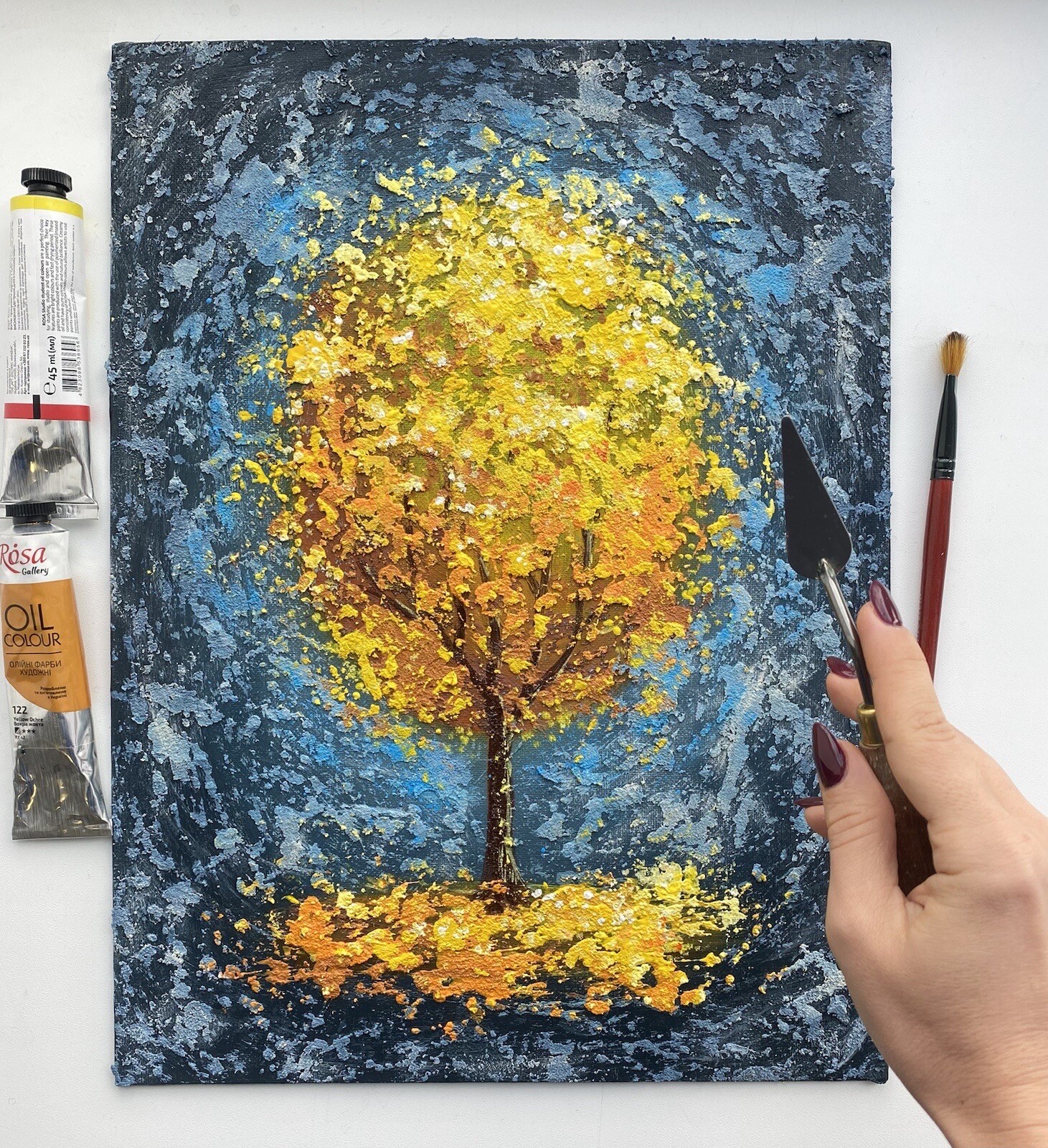 Original Oil Painting Tree Of Life Art Golden Tree Painting Texture Landscape