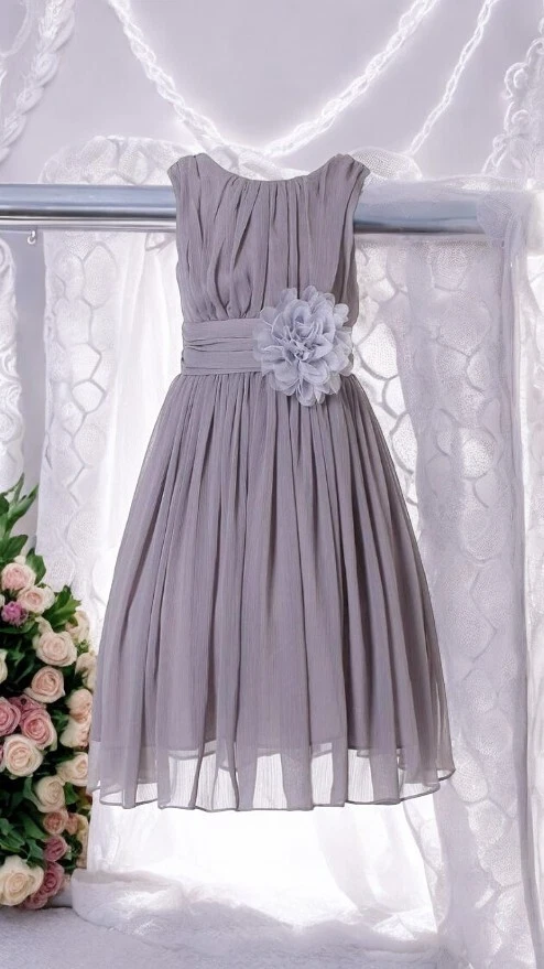 slim fit dress slacks Slate Grey Lace & Tulle Flower Girl Set main image 1