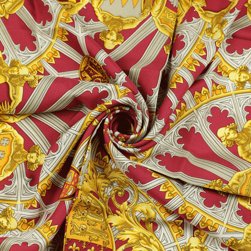 Sciarpa Hermes Araldica Britannica 90 cm Seta Carre Oro Rosso VLADIMIR RYBALTCHENKO - Foto 5 di 6
