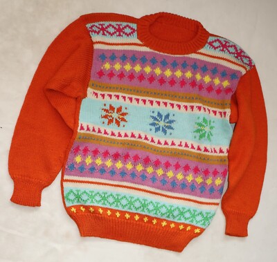 HERREN ORANGE SNOWFLAKE ISLANDER STRICK NORWEGER PULLOVER ca GR M